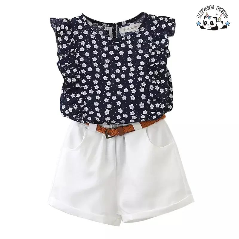 LEZONKIDS - Customizable OEM Wholesale Little Girls Summer Outfits Floral Tank Top and Shorts 2 Pcs Clothes Set